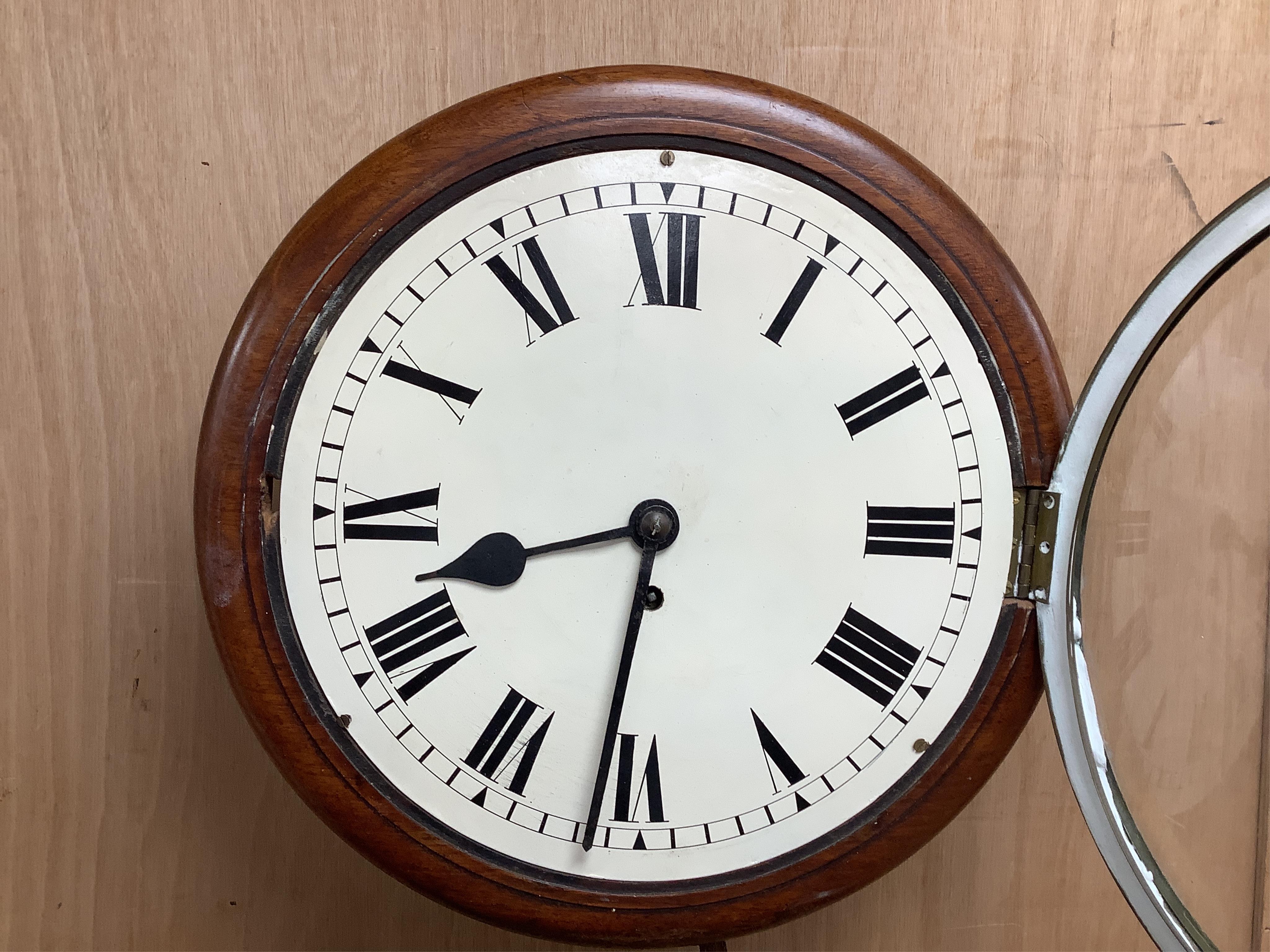 A Victorian mahogany fusee wall timepiece, 37cm diameter